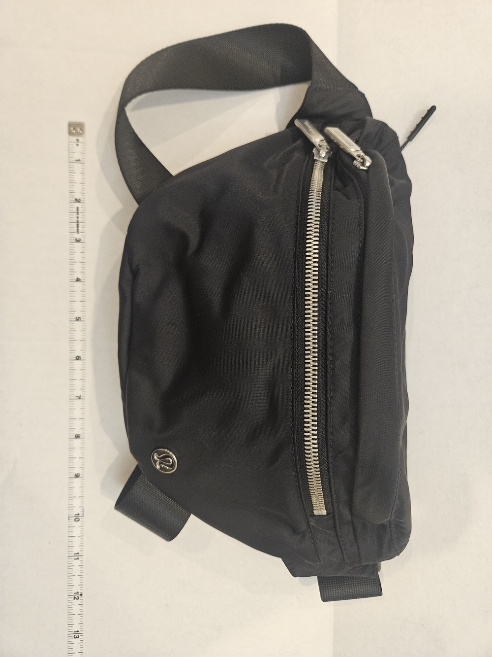 lululemon athletica Black Crossbody Belt Bag with Silver Zipper